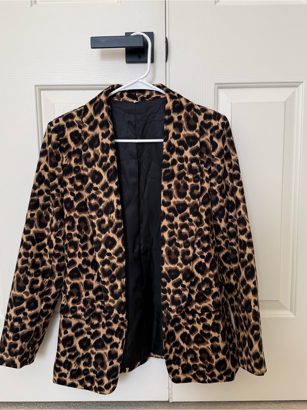 Leopard Print Open Blazer Jacket - Brown/Black Size Small